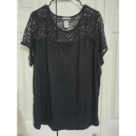 Jessica london size 22 women's black blouse with crochet laces new without tags - Picture 1 of 6